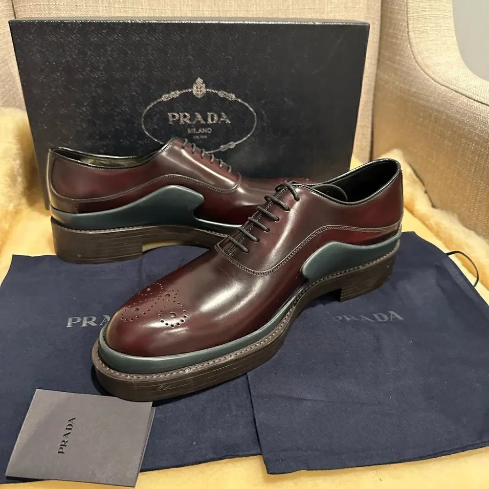 Prada brushed leather lace-up loafer size 7, EU 39,5-40